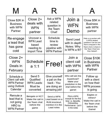 Team Maria WFN BINGO Card