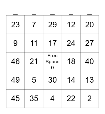 Place Value Bingo Card