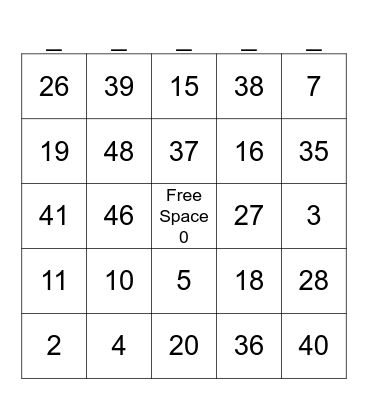 Place Value Bingo Card