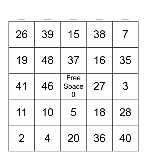 Place Value Bingo Card