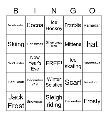 Winter Wonderland Bingo Card