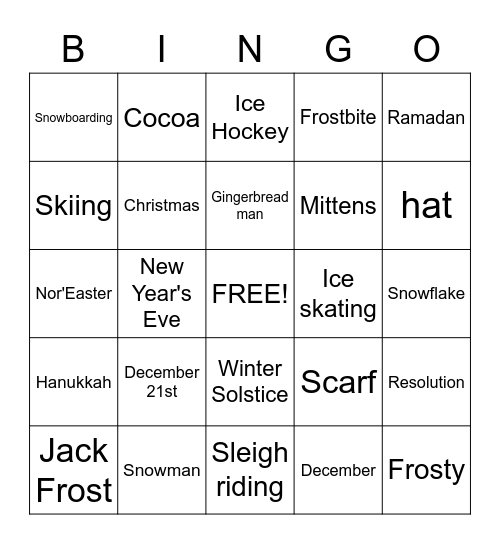 Winter Wonderland Bingo Card