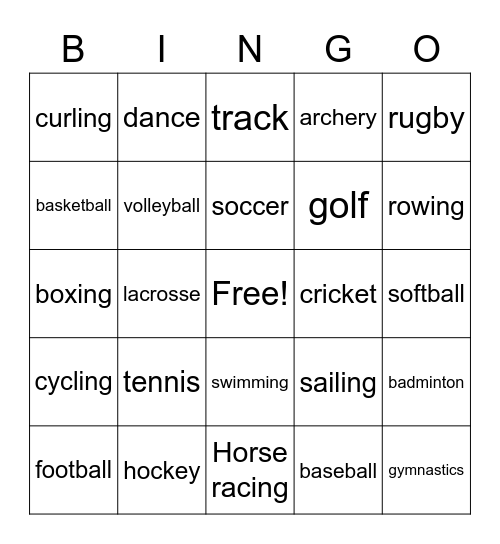 Sports BINGO Card