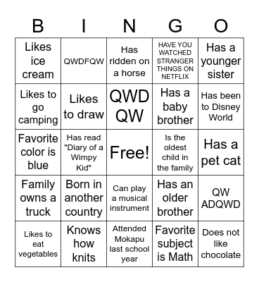 Classmate Bingo Card