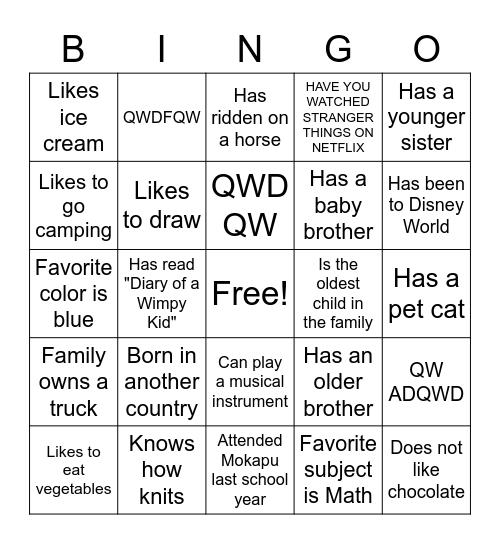 Classmate Bingo Card
