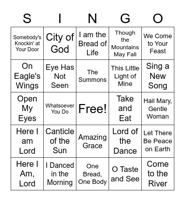Favorite Mass Songs Bingo Card