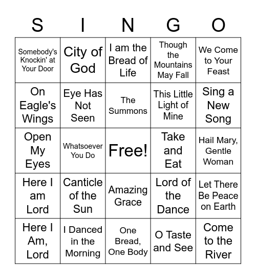 Favorite Mass Songs Bingo Card