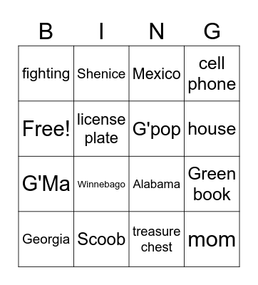 Clean Getaway Bingo Card