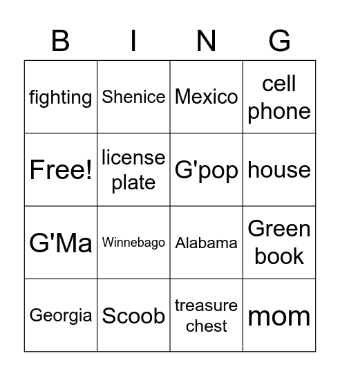Clean Getaway Bingo Card