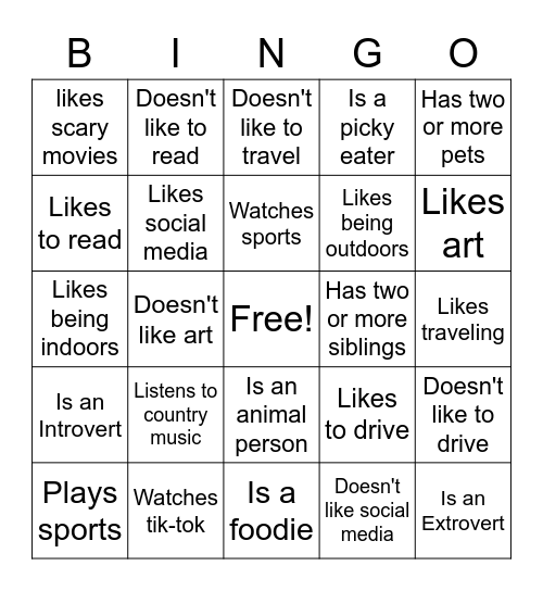 Diversity Bingo Card