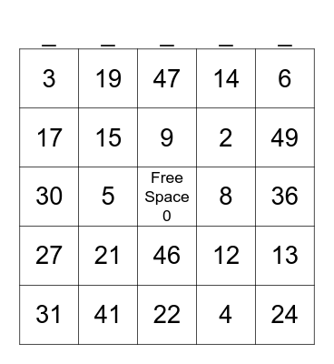 Place Value Bingo Card