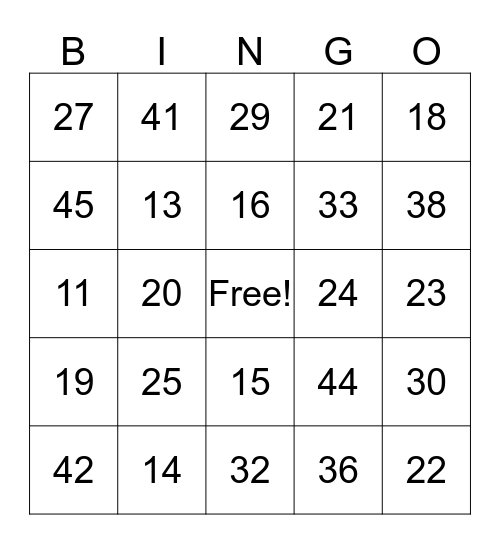 Multiplication/Division Bingo Card