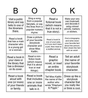 Miss Kaitlin's Book Bingo! Bingo Card