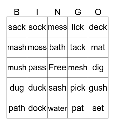 Phonics Reading Lesson 19 Bingo Card
