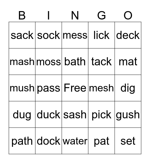Phonics Reading Lesson 19 Bingo Card