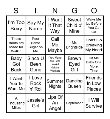 KARAOKE SINGO Bingo Card