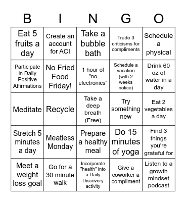 Love Yourself Bingo Card