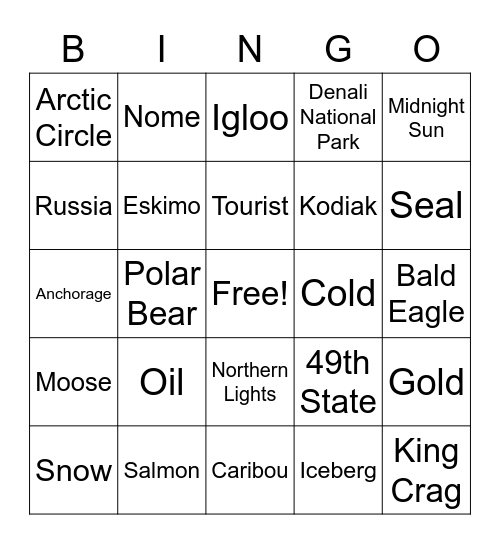 Cruise to Alaska Bingo Card