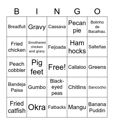 Soul Food Bingo Card