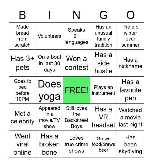 People Team Bingo Card