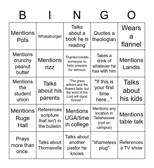 Kelly Bingo (when you have five in a row post a picture of your winning board to the GroupMe and say "Bingo") Bingo Card