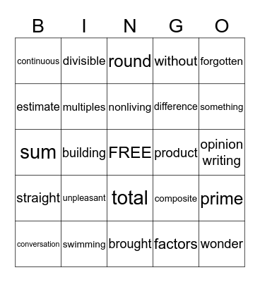 December Grade 4 Bingo Card