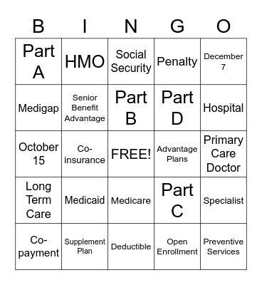 Medicare Bingo Card