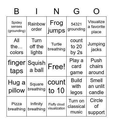 Coping Skills Bingo Card