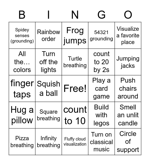 Coping Skills Bingo Card