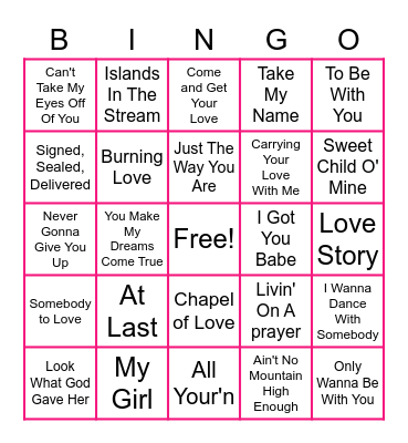 Love Songs Bingo Card