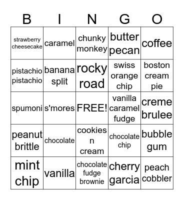 Ice Cream Social Bingo Card