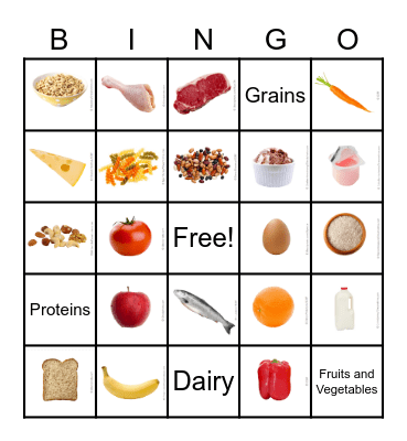 Food Groups Bingo Card