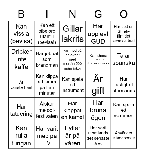 Prata med någon som... Bingo Card