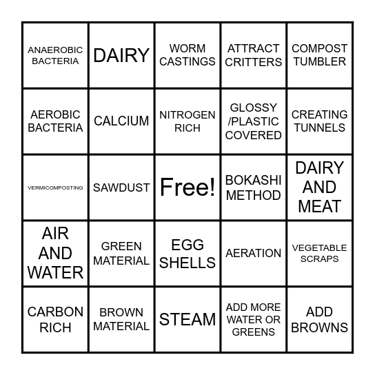 COMPOSTING Bingo Card