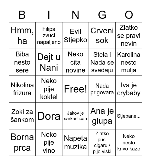 Zabranjena ljubav Bingo Card