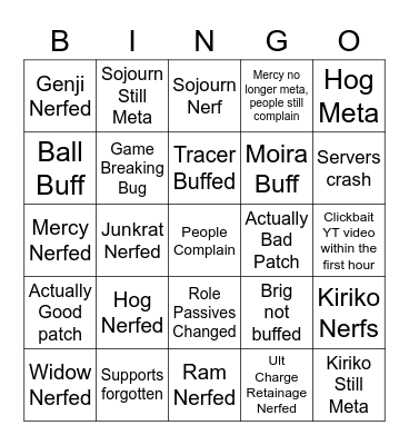 OW2 Patch Notes Bingo Card