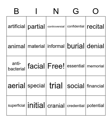 Sounds like ul, eeul, or shul Bingo Card