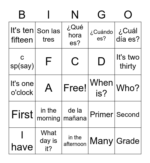 5.3-5.7 School Life Bingo Card