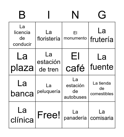 Vocabulario 3.1 Bingo Card