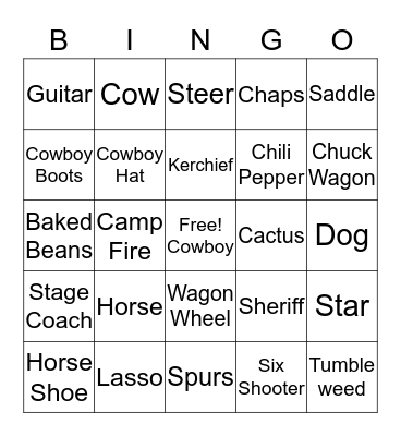 Wild West Bingo Card