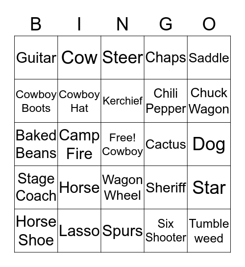 Wild West Bingo Card