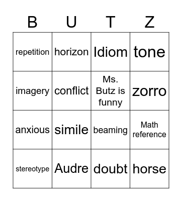 Poetry Bingo Card