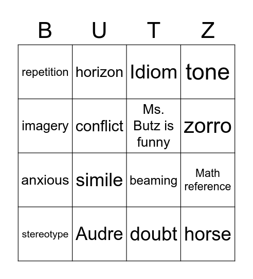 Poetry Bingo Card