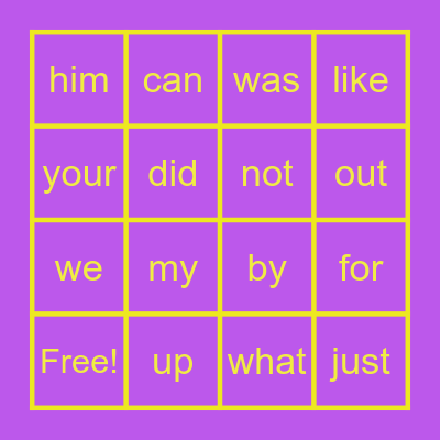 Sight Words Bingo Card
