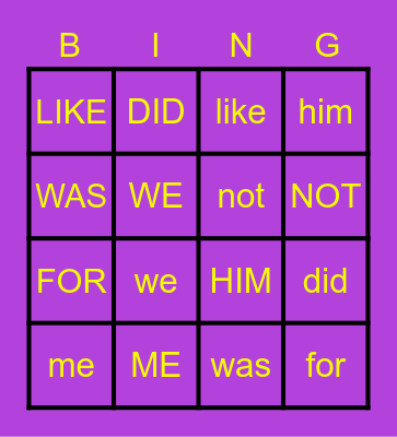 Sight Words Bingo Card