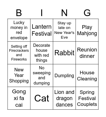 Lunar New Year Bingo Card