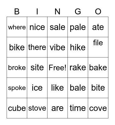 Spelling Bingo Card