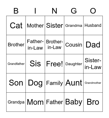 Family Bingo Card