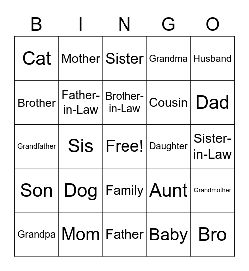 Family Bingo Card