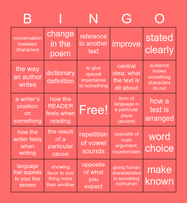 Academic Vocabulary 2 Bingo Card